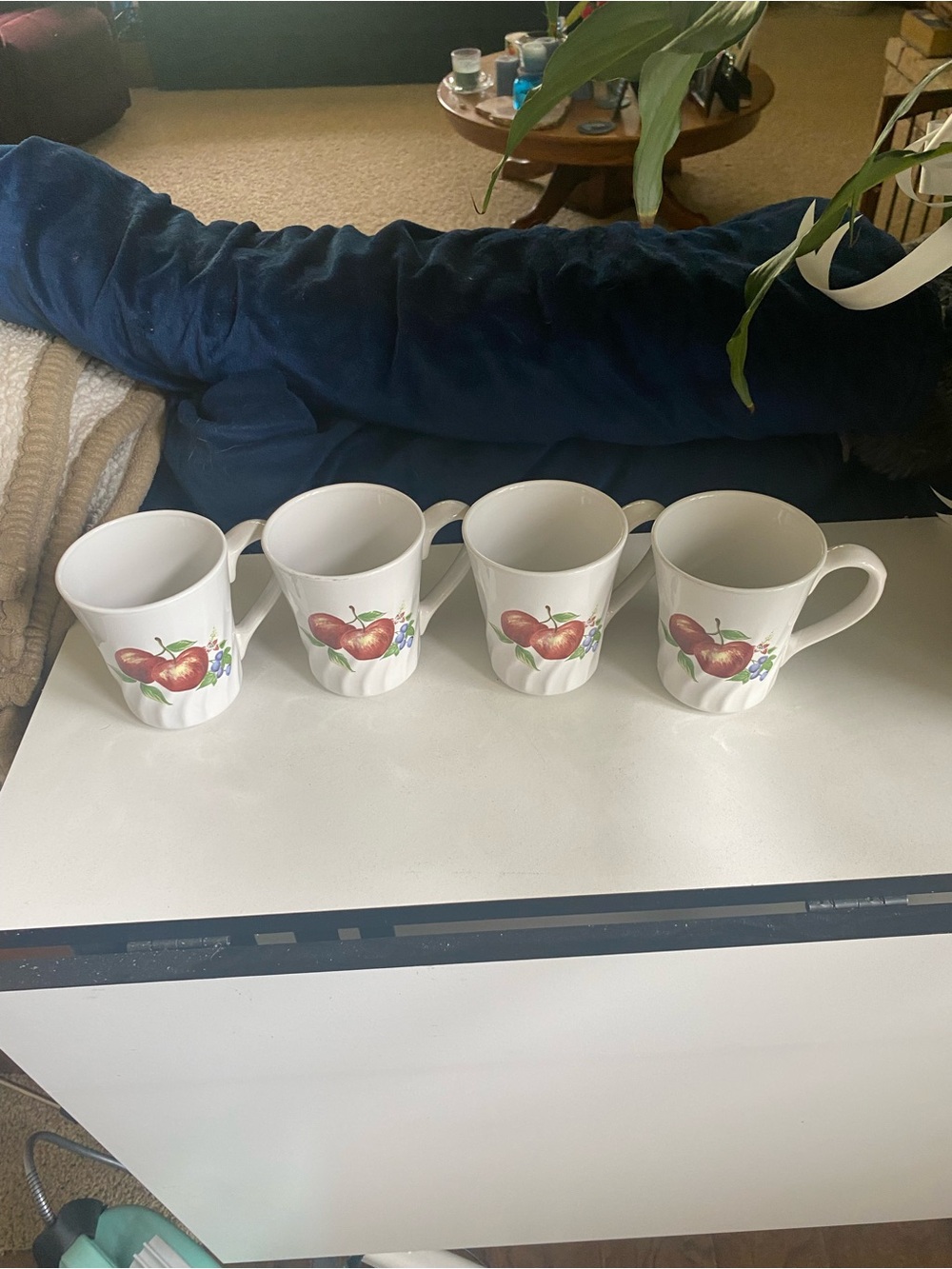 Corelle White Mugs with Red Apple and Green Leaf Design - Set of 4